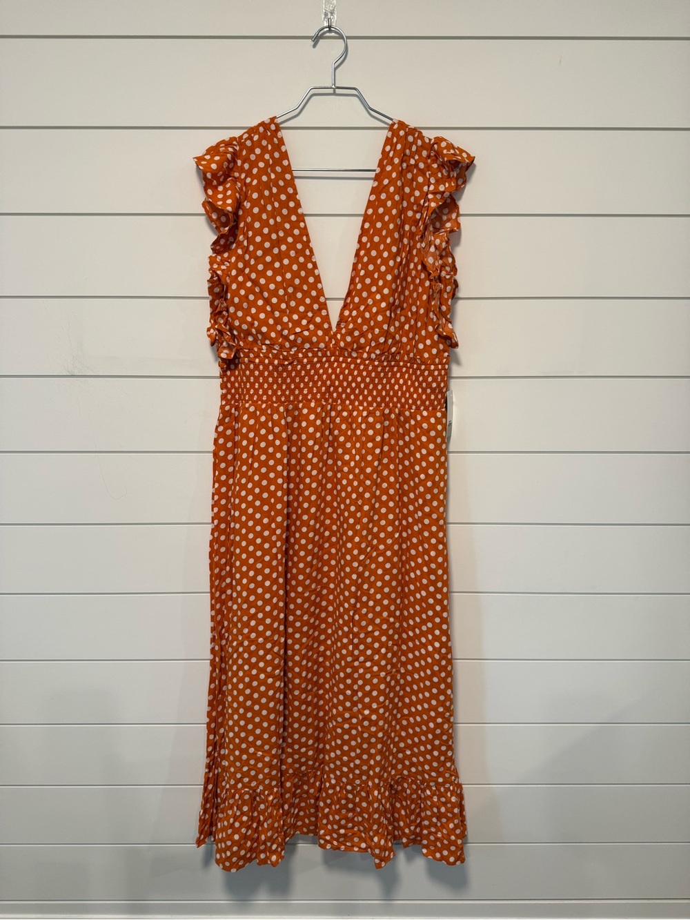 bp Nordstrom Orange Polka Dot Ruffle smocked waist Dress NWT XXL